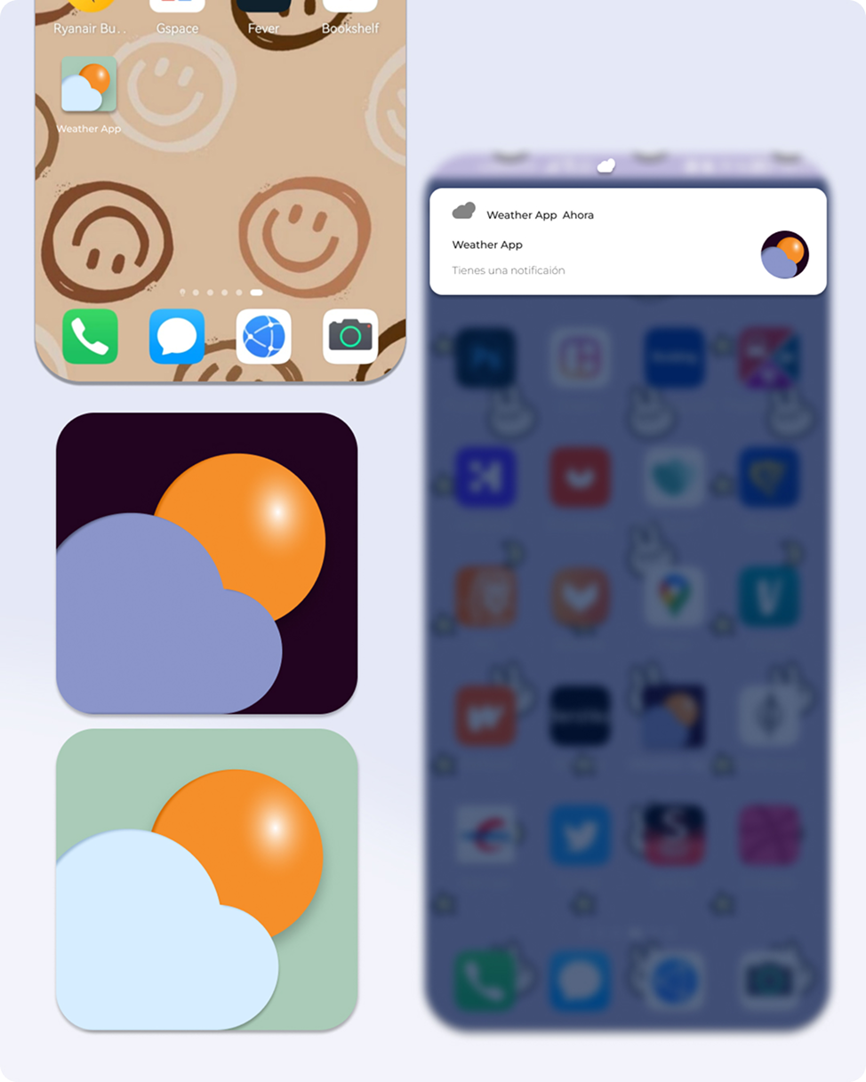 Diseño de icono y pantalla de inicio de una Weather App